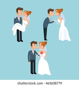 couple cartoon girl boy man woman save the date wedding icon. Colorfull and flat illustration. Vector graphic
