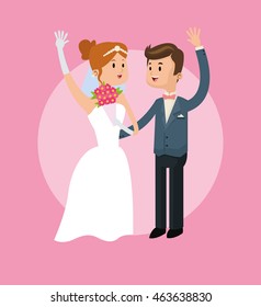 couple cartoon girl boy man woman save the date wedding icon. Colorfull and pink background. Vector graphic