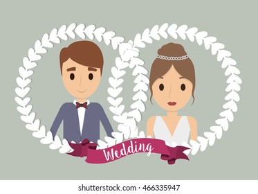 couple cartoon girl boy man woman crown wedding ribbon marriage icon. Colorfull and flat illustration. Vector graphic