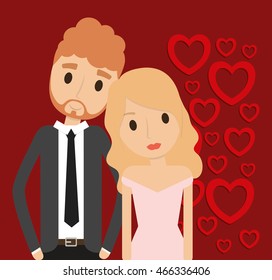 couple cartoon heart girl boy man woman wedding marriage icon. Colorfull and flat illustration. Vector graphic