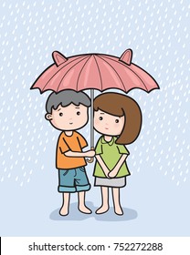 couple cartoon with umbrella