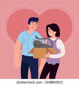 couple with cat in box design