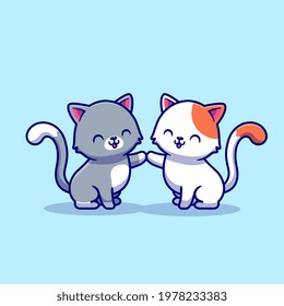 Couple Of Cat Cartoon Vector Icon Illustration. Animal Love Icon Concept Isolated Premium Vector. Flat Cartoon Style