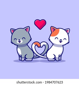 Couple Of Cat Cartoon Vector Icon Illustration. Animal Love Icon Concept Isolated Premium Vector. Flat Cartoon Style