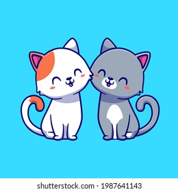 Couple Of Cat Cartoon Vector Icon Illustration. Animal Love Icon Concept Isolated Premium Vector. Flat Cartoon Style