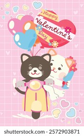 Couple Cat Character In Love On Scooter, Celebrate Valentine,s Day, With Love Elements