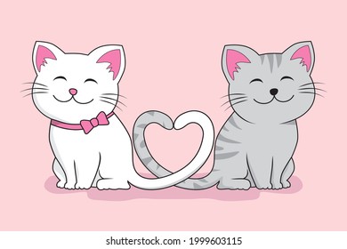 Couple Cat Love Cute Cartoon Illustrations