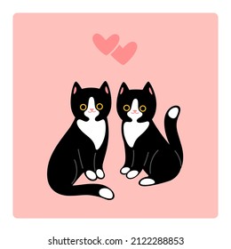 Couple of cat, loving couple. Decorative greeting card with heart - wedding invitation with cat.