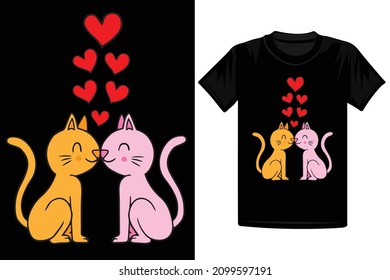 Couple Cat Valentine T-Shirt Design
