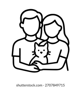 Paar mit einem Katzenvektorliniensymbol auf weißem Hintergrund Vektorliniensymbol auf weißem Hintergrund
