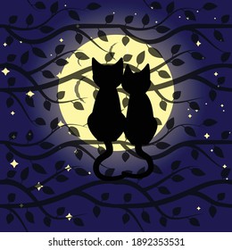  couple of cats admiring the huge moon