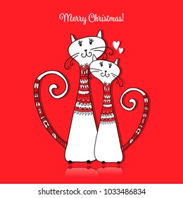 Couple of cats in cozy sweaters. Christmas card design