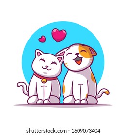 Couple of Cats Fall In Love Vector Icon Illustration. Cat and Love, Animal Icon Concept White Isolated. Flat Cartoon Style Suitable for Web Landing Page, Banner, Sticker, Background