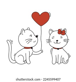 couple of cats falling in love doodle art