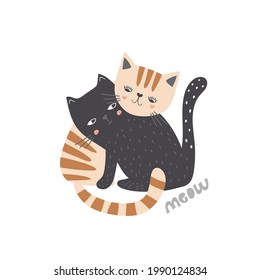 Сute couple of cats hugging. Love concept. Kitten characters isolated. Vector illustration.