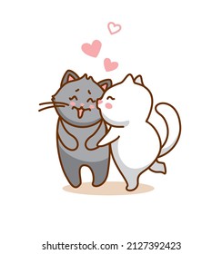 Couple of cats in love. International kiss day. Greeting card, invitation.