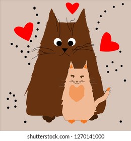 couple of cats on a gray background. he and she