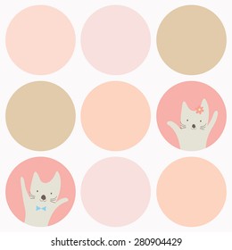 Couple cats on sweet circle background. Vector cartoon design illustration.