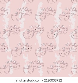 couple of cats outline illustration on dusty pink background. soft-feminine colors. perfect for
for fabrics, gift wrappings, backgrounds, valentine theme prints.