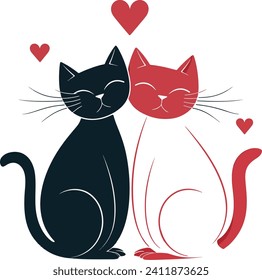 couple cats silhouette love white background