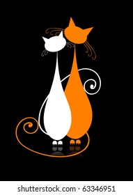 Couple cats sitting together, silhouette for your design