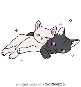 Casais gatos dormindo juntos ilustração bonito 