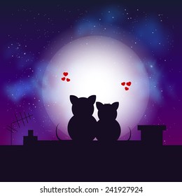 Couple of cats watching full moon