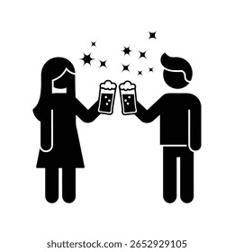 Casal comemorando com óculos de cerveja ícone comemoração brinde