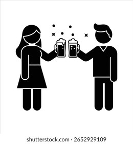 Casal comemorando com óculos de cerveja ícone comemoração brinde