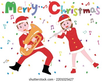 Couple celebrating Christmas and playing musical instruments.