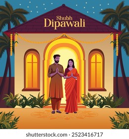 Pareja celebrando Diwali en casa India