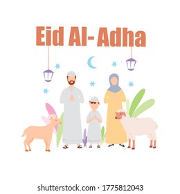Couple celebrating eid al adha flat vector illustration. Eid al-Adha or Eid Qurban, Qurban Bayrami, also called the Festival of the Sacrifice, is the second of two Islamic holiday.