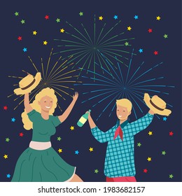 couple celebrating festa Junina characters