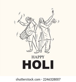 couple celebrating holi line drawing vector