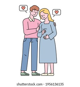 Una pareja celebra su embarazo. estilo de diseño plano ilustración vectorial mínima.