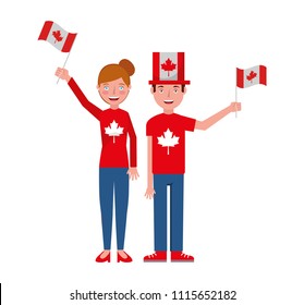 couple in celebration canadian with flags