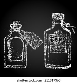 Couple of chalk painted bottles with labels