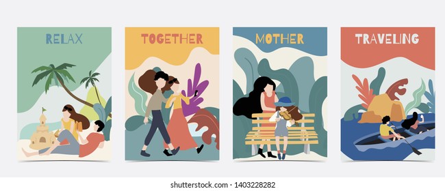 couple character design with activity on play viloin,sit on beach,signseeing,boating