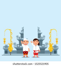 Couple character in front of gate of Bali Hindu temple vector illustration. Suitable for hinduism theme.