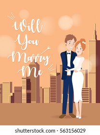 Couple character on wedding day  