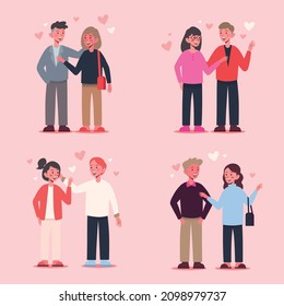 Couple Character People With Various Gesture Illustration Set