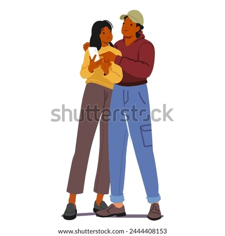 Couple Characters Check Their Smartphone Screen Together, Practicing Web Safety, Ensuring Secure Browsing And Protecting Personal Information Online. Cartoon People Vector Illustration