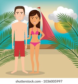 couple characters on the beach