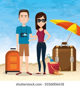 couple characters on the beach