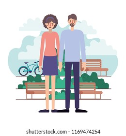 couple characters in the park with bicycle