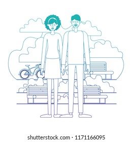couple characters in the park with bicycle