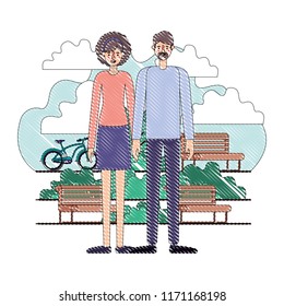couple characters in the park with bicycle