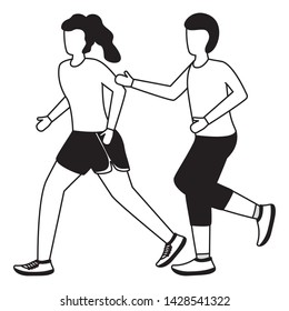 couple characters running activity on white background vector illustration