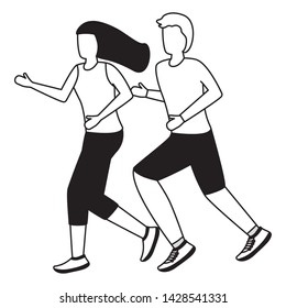 couple characters running activity on white background vector illustration