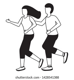 couple characters running activity on white background vector illustration